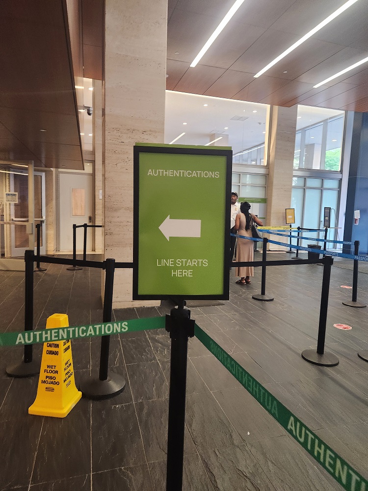 Authentications line inside the U.S. Department of State office in Washington DC